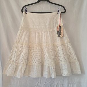 Ralph Lauren White Eyelet Lace Skirt 100% Cotton Knee Length Zipper Closure Sz8